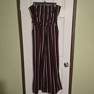 Striped Burgundy Jumpsuit With Flared Bottoms